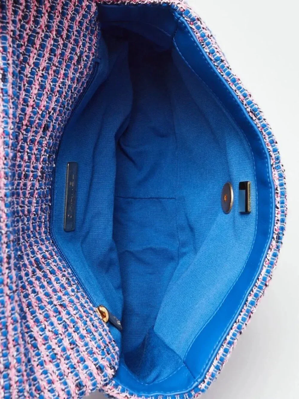 Chanel Blue/Pink Quilted Tweed Medium Chanel 19 Bag